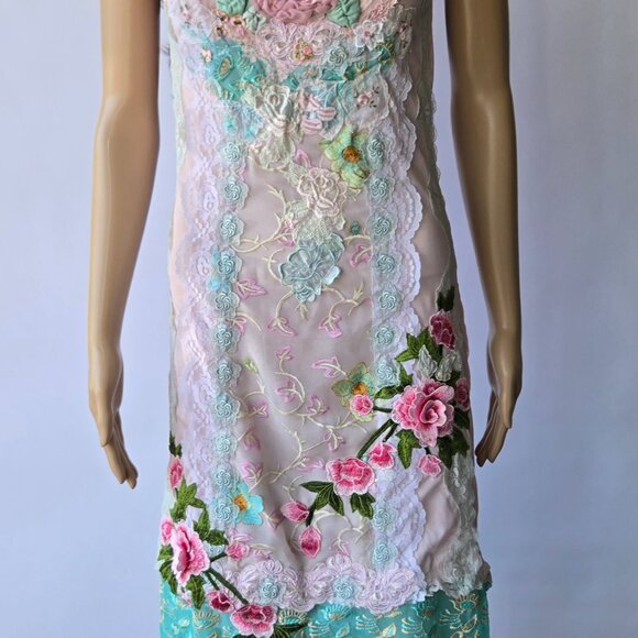 Handmade OOAK Pink Slip Dress - Feminine Vintage Lace & Embroidered Design XS/S - Picture 8 of 12